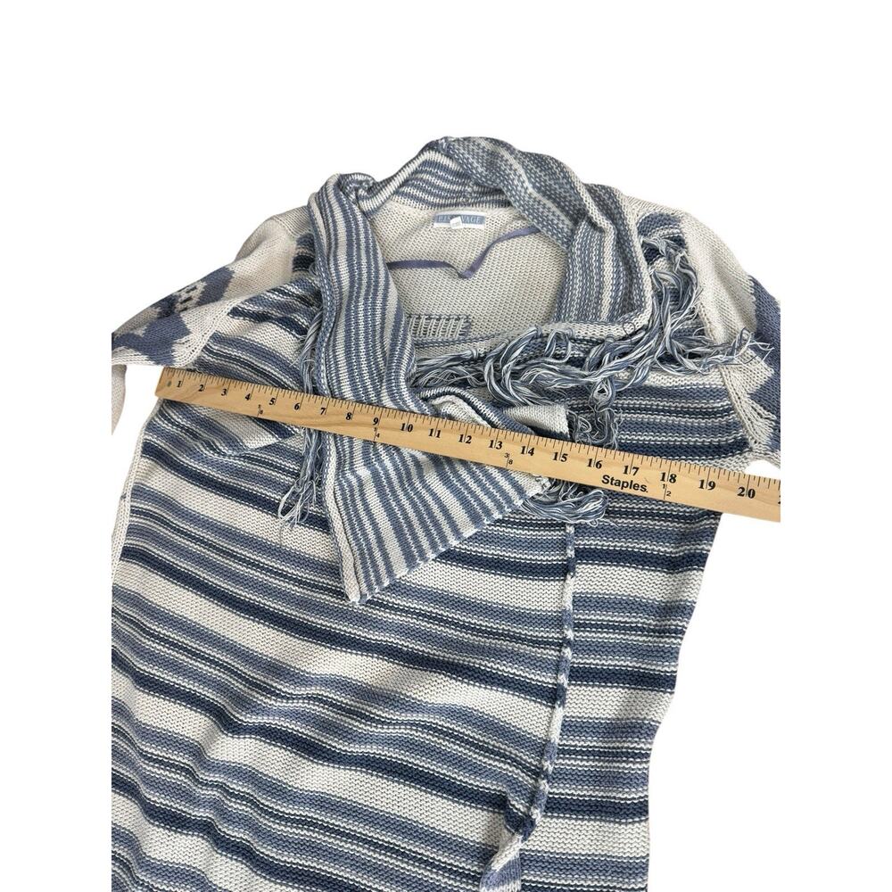 PJ Salvage Sweater Womens Medium Blue Open Front Fringe Cardigan Boho Western - Picture 9 of 14